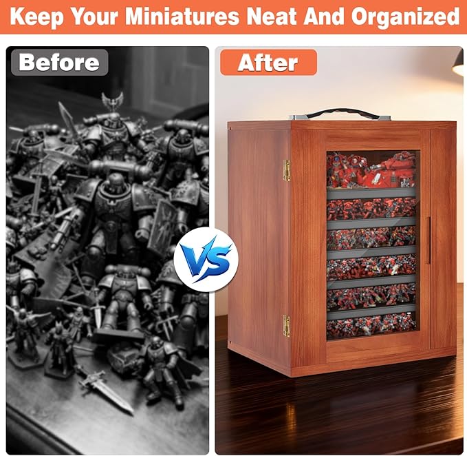 WELIDAY Miniature Storage Case for Collectibles, Miniature Display Cases with Magnetic Door and 6 Trays, Clear View Miniatures Transport Case (Brown)