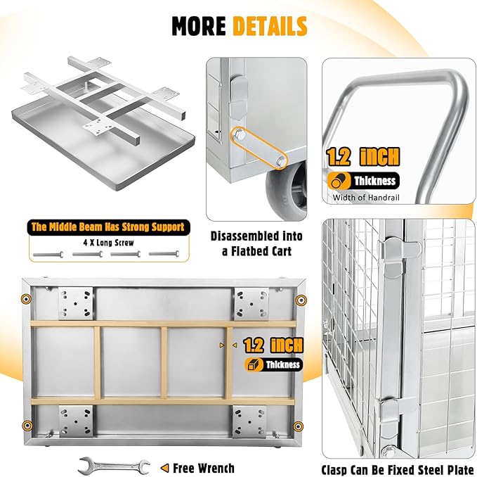 Platform Truck Cart with Cage, 6-in-1 Flatbed Utility Carts, Foldable Heavy Duty Push Cart Dolly W/Swivel Wheel, Rmovable Side, 1800lbs Capacity, 39"x24" Hand Truck for Groceries, Garage, Warehouse