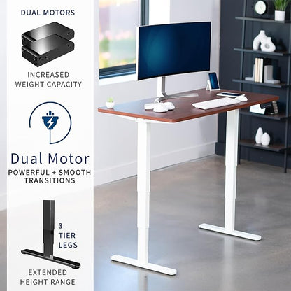 VIVO Electric 60 x 24 in Dual Motor Sit Stand Desk, Memory Height Adjustment, 2B Series, Dark Walnut Top White Frame, DESK-KIT-2W6D