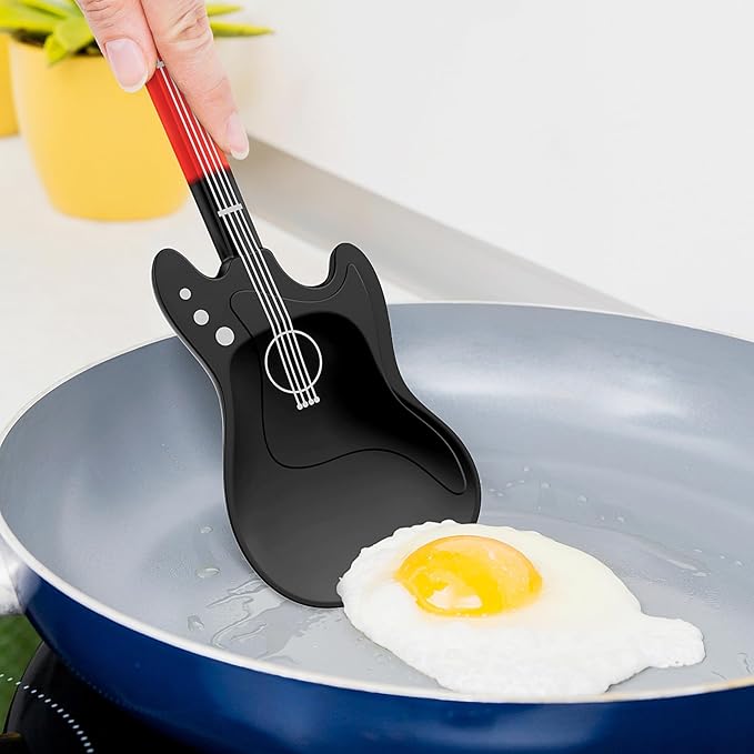 Novelty Guitar Silicone Spatula for Kitchen,Music-themed Tools, Food Grade Silicone – Unique Gift for Music Lovers and Cooking Enthusiasts (Yellow-brown & Black-red)