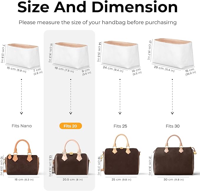 Handbag Organizer Insert for LV Speedy 20, Custom Fit Inside Premium Vanile Lightweight Water Resistant Purse Insert Accessories
