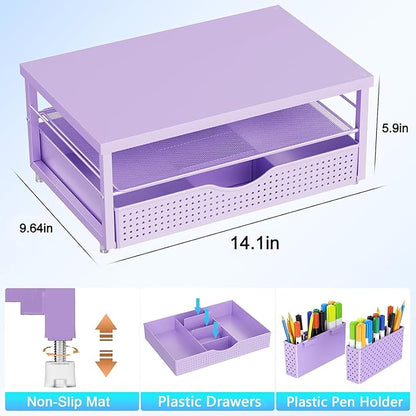 gianotter Monitor Stand Riser, Desk Organizer with Drawer and 2 Pen Holders, 2-Tier Workspace Organizer for Office Supplies