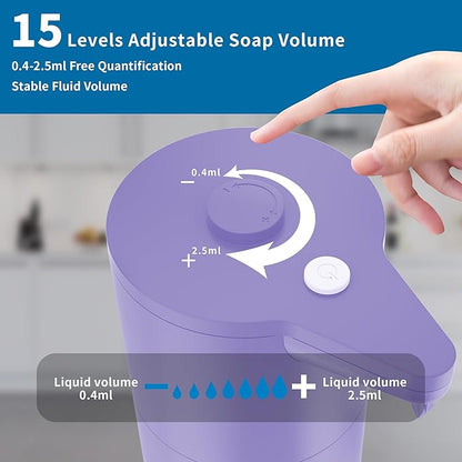 Aunmaon Automatic Soap Dispenser Touchless, Hands-Free, Multi Adjustable Volume, Long Battery Life, Compatible with Thick & Thin Dish/Hand Soap for Bathroom and Kitchen, Easy for Toddlers, Purple