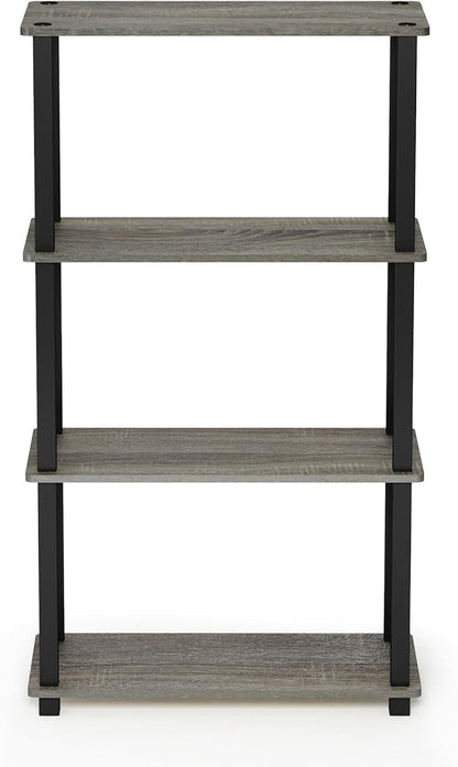 Furinno TURN-S-TUBE Storage Shelves, 4-Tier Book Shelf, Corner Shelf, Toolless Open Shelves, for Organization and Storage, Living Room, Garage, Home Office, French Oak