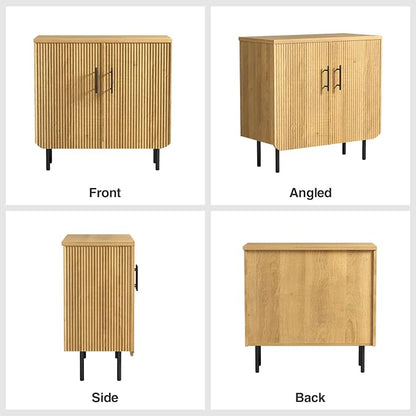 Sideboard Buffet Set of 2, Storage Cabinet with 2 Doors, Adjustable Shelf, Fluted Accent Cabinet for Living Room, Modern,Natural