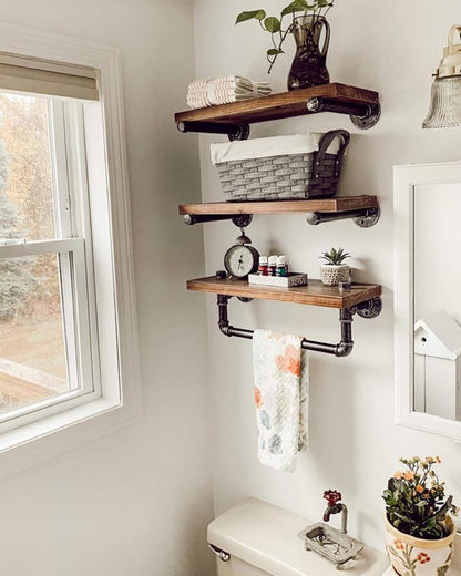 DR.IRON Industrial Pipe Shelving Wall Mounted 3 Tier Rustic Bathroom Shelves Wall Pipe Shelf for Bathroom Decor