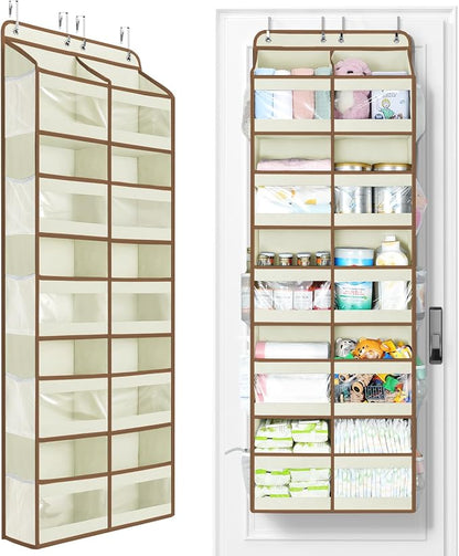 Yecaye 5-Tier Over The Door Organizer Dual-Column, 80lbs Load Over the Door Storage of 10 Compartments, Heavy Duty Extra Large Door Organizer Hanging for Bedroom Dorm Bathroom Pantry, Beige, 1 Pack