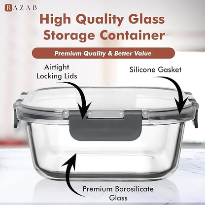 Razab 2 PC 1200ML / 41 Oz Glass Food Storage Containers with Lids - Airtight & Leakproof - Microwave/Oven/Freezer Safe - BPA Free - Ideal for Meal Prep, Storing Leftover & Lunch