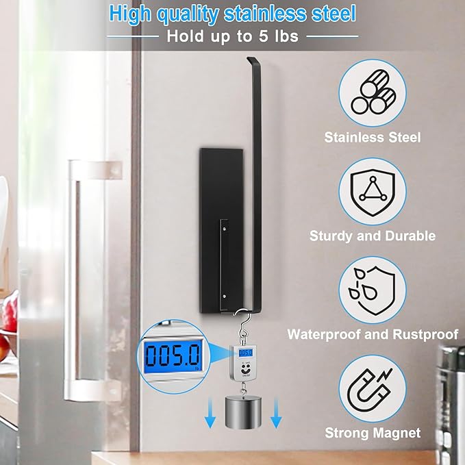 Paper Towel Holder Black, Toilet Paper Roll Holder Magnetic Towel Rack Wall Mount Fridge Organizer Shelf for Towels Rolls Bar Bathroom Toilet Pantry RV Essentials Kitchen Organizers and Storage 2 Pack