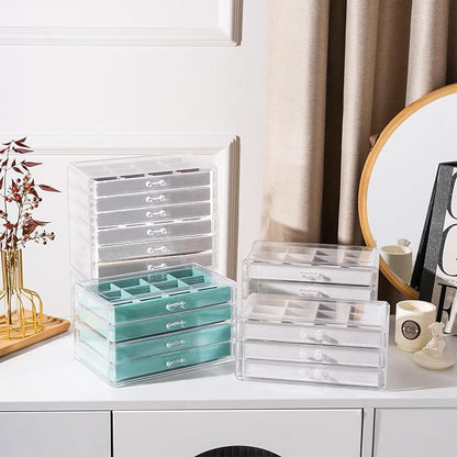 Lolalet Earring Holder Organizer Box Jewelry Storage with 6 Drawers, Clear Acrylic Stackable Earring Case with Adjustable Velvet Trays for Women on Dresser Vanity -Grey, 6 Layers