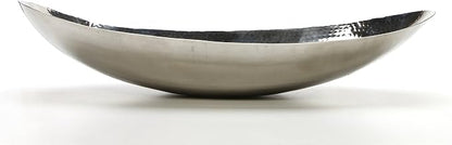 Hosley Hammered Stainless Steel Oval Bowl – 13.5” Decorative Centerpiece for Candles, Orbs, Potpourri & Table Styling | Modern Home & Event Décor