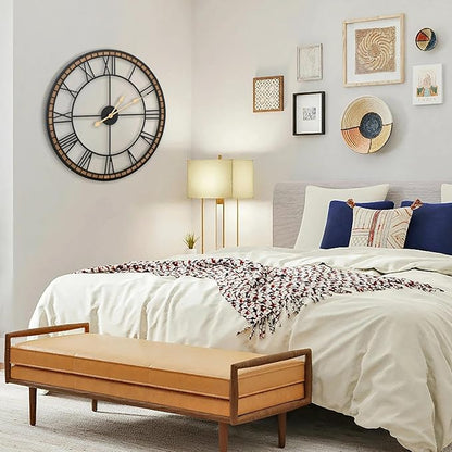 Micasso Non-Ticking Large Wall Clock : 24inch Modern Metal Black with Solid Wood Frame Silent Clock for Living Room/Bedroom/Kitchen - Home Decor for Fashion-Conscious (Style 2, 24-Inch)
