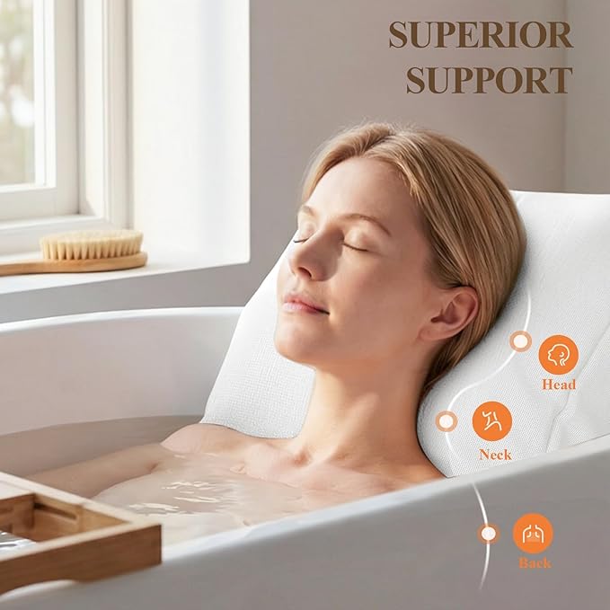 Luxury Bathtub Pillow,Head,Neck & Back Support,Quick-Drying 5D Mesh Core,Gift for Bath Lovers,Adjustable Thickness Fits Any Bathtubs,Easy to Maintain,Light Grey