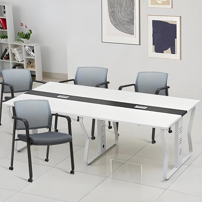 CLATINA Mesh Back Stacking Arm Chairs with Upholstered Fabric Seat and Ergonomic Lumbar Support for Office School Church Guest Reception (WithWheels Gray- 4 Pack)