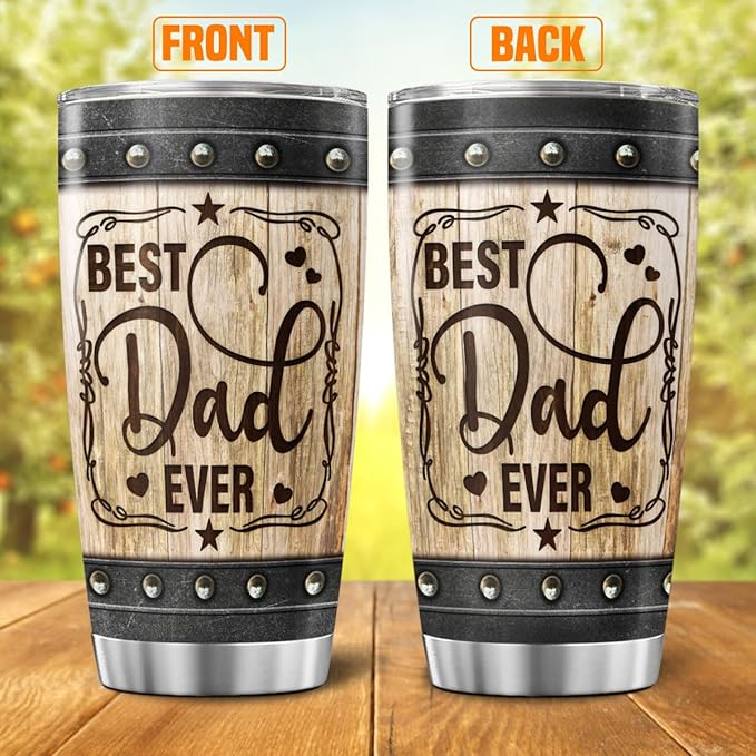 Best Dad Ever Gift Tumbler, Rustic Wood Pattern 20oz Stainless Steel Travel Mug, Insulated Vacuum Cup for Father, Birthday, Christmas, Father's Day Present