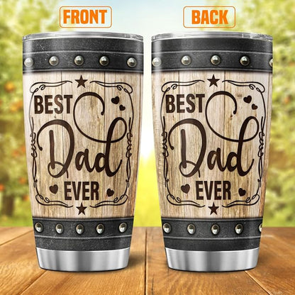 Best Dad Ever Gift Tumbler, Rustic Wood Pattern 20oz Stainless Steel Travel Mug, Insulated Vacuum Cup for Father, Birthday, Christmas, Father's Day Present