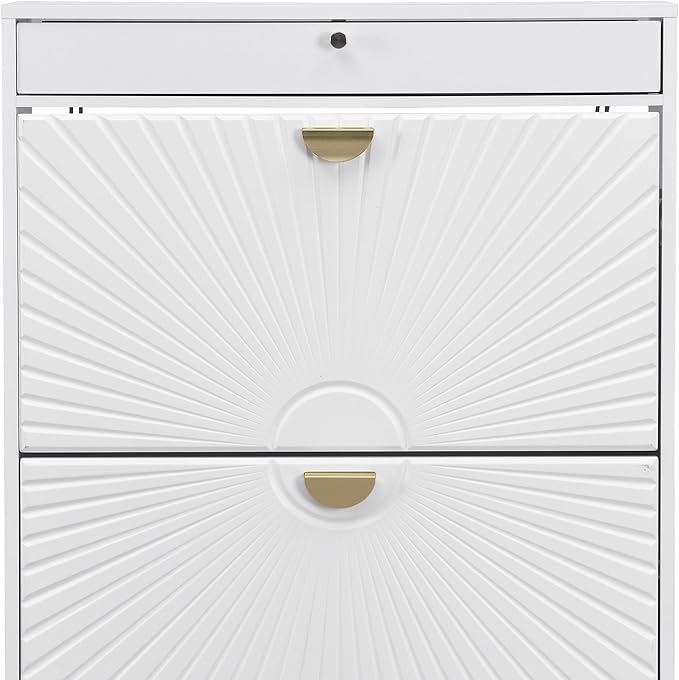 XIAO WEI Shoe Cabinet, Shoe Storage Organizer Cabinet with 2 Flip Half Moon Line Doors, Freestanding Shoe Rack with Adjustable Shelf for Entryway（White