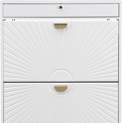 XIAO WEI Shoe Cabinet, Shoe Storage Organizer Cabinet with 2 Flip Half Moon Line Doors, Freestanding Shoe Rack with Adjustable Shelf for Entryway（White