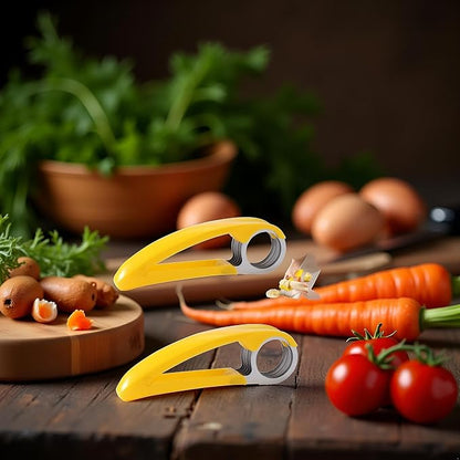 2Pcs Yellow Food Manual Slicer, Stainless Steel Food Slicer, Banana Strawberry Cucumber Carrot Egg Vegetable Fruit Multifunctional Slicer, Handheld Portable Small Food Slicer Mandolines and Slicers