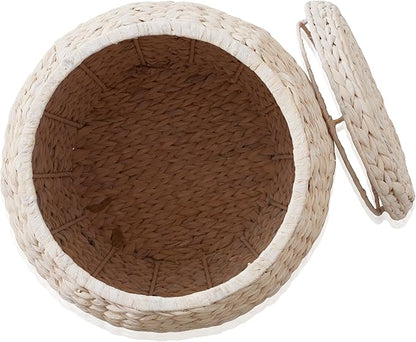 Casafield Round Storage Basket with Lid - Whitewash, Handwoven Water Hyacinth Organizer for Laundry, Blankets, Plants, Bedroom, Living Room, Home Office