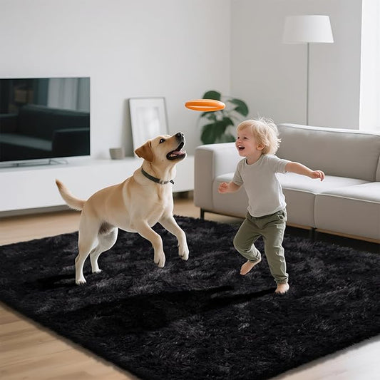 Shag Area Rugs for Bedroom Living Room,5X8 Ultra Soft Fluffy Area Rugs for Dorm,Indoor Carpet Plush Rugs for Living Room Home Decor, Black