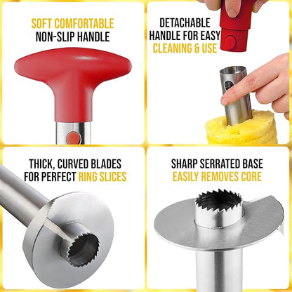 Zulay Kitchen Pineapple Corer and Slicer Tool – Stainless Steel Pineapple Cutter with Eye Remover Tool – Ergonomic Handle & Easy Core Remover – Reinforced Heavy-Duty Blade – Red