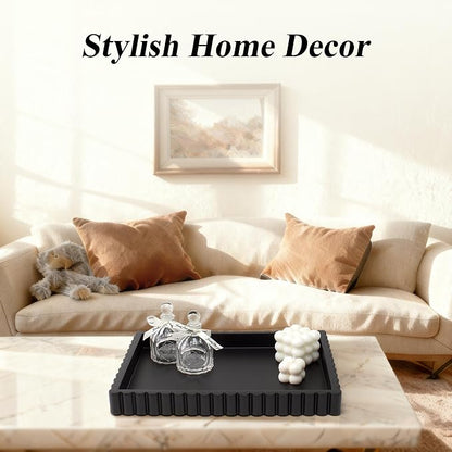 YMXYJM-Scalloped Coffee Table Tray，Ottoman Tray for Modern Home Decor. 14" Decorative Tray for Entryway Table Decor, Living Room Table Decor, Coffee Table Centerpiece - Black Resin