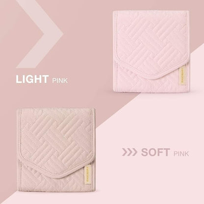 BAGSMART Travel Jewelry Organizer Case Foldable Jewelry Roll for Journey Rings, Necklaces, Earrings, Bracelets,Mini,Light Pink