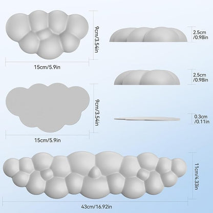 TECKNET Cloud Keyboard Wrist Rest Set, Cloud Wrist Rest with Non-Slip Base, PU Leather Wrist Pad for Keyboard with Ergonomic Memory Foam for Computer Laptop Office Gaming and Pain Relief, Grey