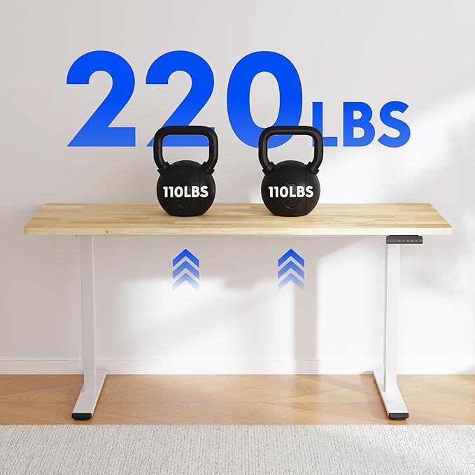 FLEXISPOT E3 Solid Wood Dual Motor Electric Standing Desk 48 x 24 Sit Stand Desk, Holds 220 lbs, Adjustable Height w/Memory Presets, Butcher Block Rubberwood Desktop & White Frame, Ships in 2 Boxes
