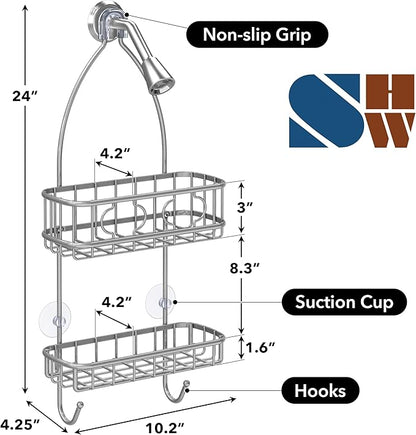 Simple Houseware Bathroom Hanging Shower Head Caddy Organizer, Silver (24 x 10.2 x 4.25 inches)