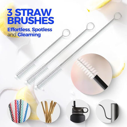 Holikme 6 Pack Bottle Brush Tube Set, 14" Long Handle Stainless Steel Bottle Cleaner Brush, 3 Straw Brushes, Portable 3-in-1 Bottle Cleaning Brush for Water Bottle Cups Baby Bottle Straws, Yellow