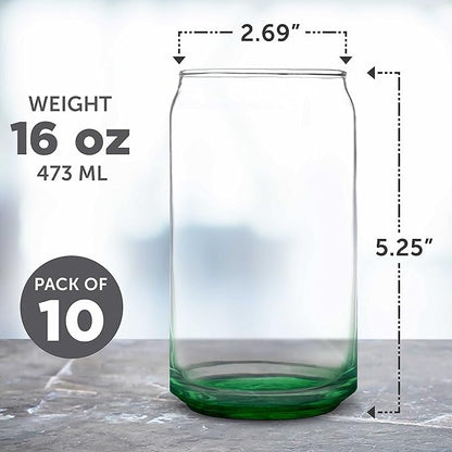 DISCOUNT PROMOS Beer Can Glasses Set of 10, 16 oz. Pint Sized, Soda Can Shape, Glassware, Green
