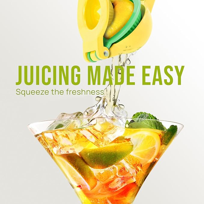 Zulay Metal 2-In-1 Lemon Squeezer Manual - Sturdy, Max Extraction Hand Juicer Lemon Squeezer Gets Every Last Drop - Easy to Clean & Use Citrus Juicer-Yellow/Green