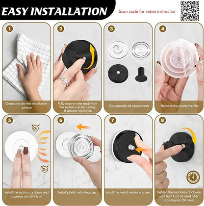 MOTAIPEAK Suction Cup Hooks for Shower,Removable Shower Towel Suction Hooks for Bathroom Wall,Kitchen,Glass,Mirror,Tile to Hang Robes,Loofah-Black(4-Pack)