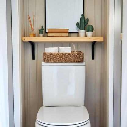 2 Pack Toilet Tank Basket, Handwoven Rectangular Wicker Shelf Baskets for Organizing, Decorative Countertop Storage Bin with Built-in Handle for Bathroom Tank Top, Bedroom Closet