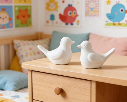 Artconal Small White Bird Statue Ceramic 2-Piece Set, 3¾ inch Cute Knick Knack for Home Office Shelf Desk Decor