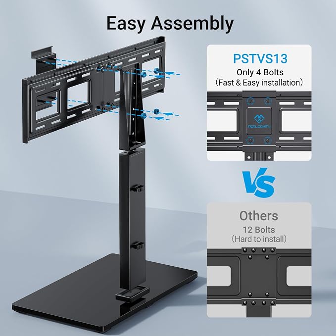 PERLESMITH Universal Swivel TV Stand Legs for 37-75 inch TVs, Height Adjustable Tabletop Mount Holds up to 99lbs, Television Table TV Stands for Livingroom & Bedroom, Universal VESA 600x400mm, PSTVS13