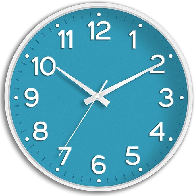 Roymnie Wall Clock, 10 Inch Silent Wall Clocks Battery Operated-Modern Non Ticking Analog Clock Decorative for Kitchen Bedroom Office Bathroom(Blue)