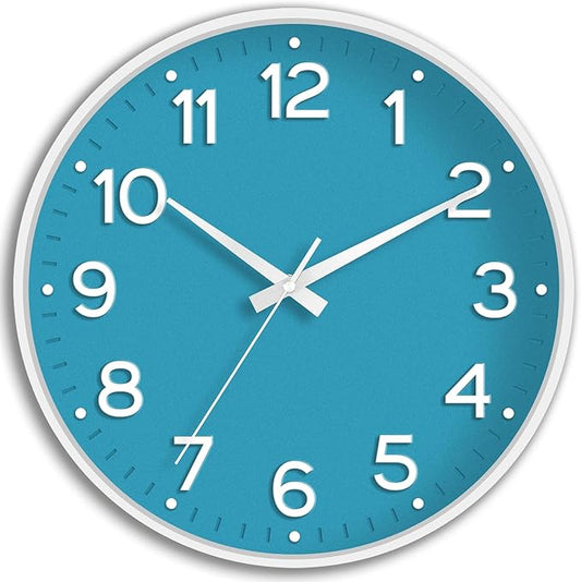 Roymnie Wall Clock, 10 Inch Silent Wall Clocks Battery Operated-Modern Non Ticking Analog Clock Decorative for Kitchen Bedroom Office Bathroom(Blue)