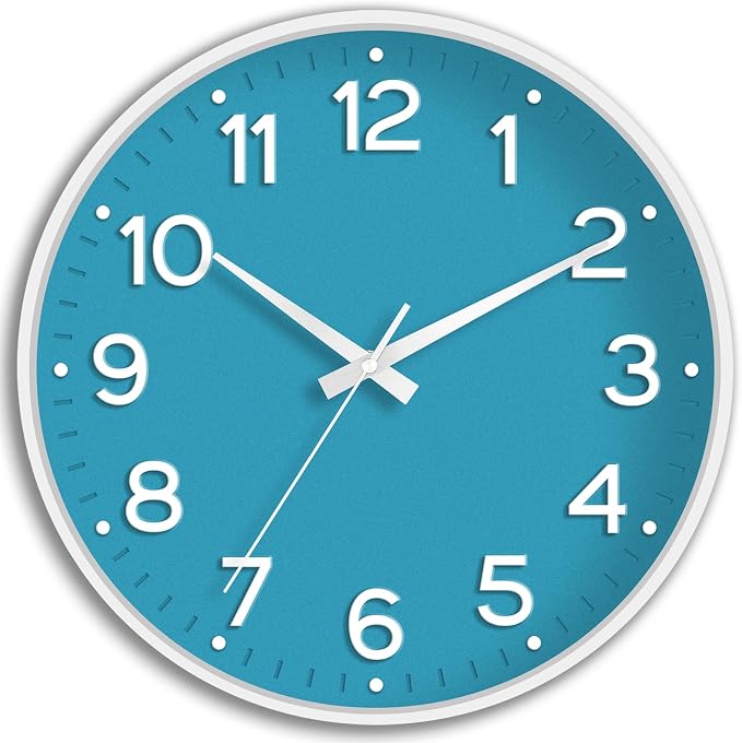 Roymnie Wall Clock, Silent Wall Clocks Battery Operated 8 Inch-Modern Non Ticking Analog Clock Decorative for Kitchen Office Bathroom Bedroom(Blue)