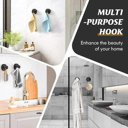 MOTAIPEAK Suction Cup Hooks for Shower,Removable Shower Towel Suction Hooks for Bathroom Wall,Kitchen,Glass,Mirror,Tile to Hang Robes,Loofah-Black(2-Pack)