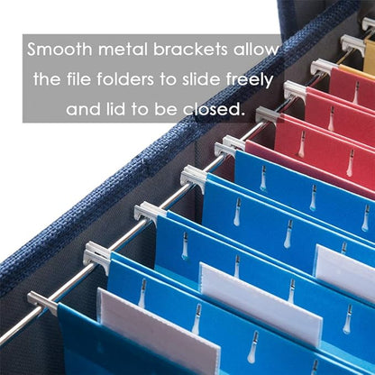 PRANDOM File Organizer Box - Set of 1 Collapsible Decorative Linen Filing Storage Hanging File Folders with Lids Office Cabinet Letter/Legal Size Navy Blue (17x14x11.2 inch)