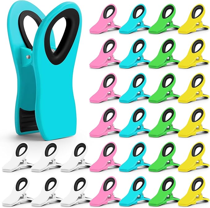 Jetmore 30 Pack Chip Clips Bag Clips, Multipurpose Magnetic Plastic Food Clip, Multicolor Refrigerator Magnet Clip, Office Paper Clamps