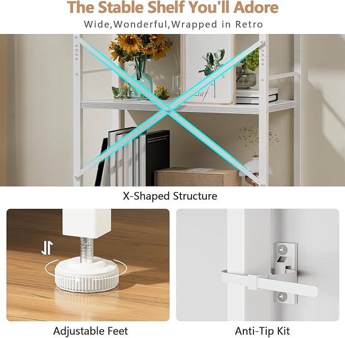 Furologee 6 Tier Book Shelf, Tall Wide Bookshelf, Modern Open Bookcase, Display Shelves Storage Organizer, Shelving Unit for Living Room, Home Office, Bedroom, Kitchen, White