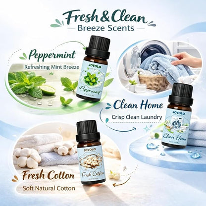 Essential Oil Diffuser & Essential Oils Set, Aromatherapy Diffuser with 7 LED Colors, 6 Oils Gift Pack (Clean Home, Peppermint, Blossom Soapy, Soft Powder, Fresh Cotton, Fresh Linen)