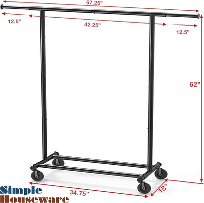 Simple Houseware Heavy Duty Clothing Garment Rack, Holds Up to 150 lbs, 42 to 67 Inches Extendable Rod, Black