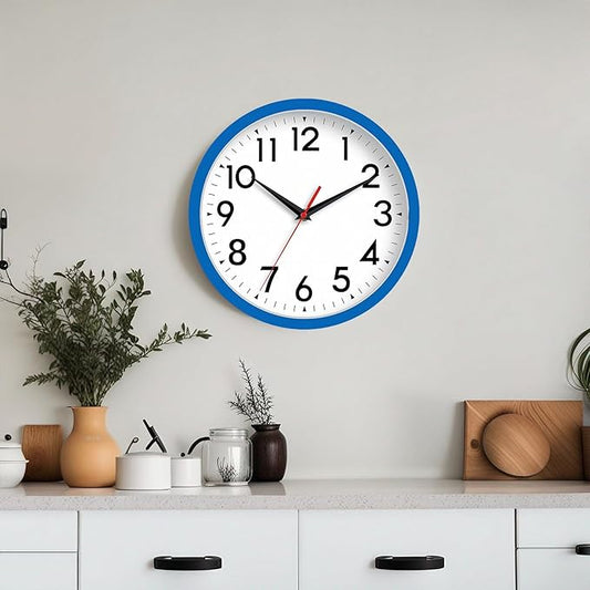 DAXSMY Wall Clock Small Analog 8 Inch Silent Non Ticking Battery Operated Modern Simple Decorative for Kitchen Office Bedroom Bathroom Living Room(Blue)