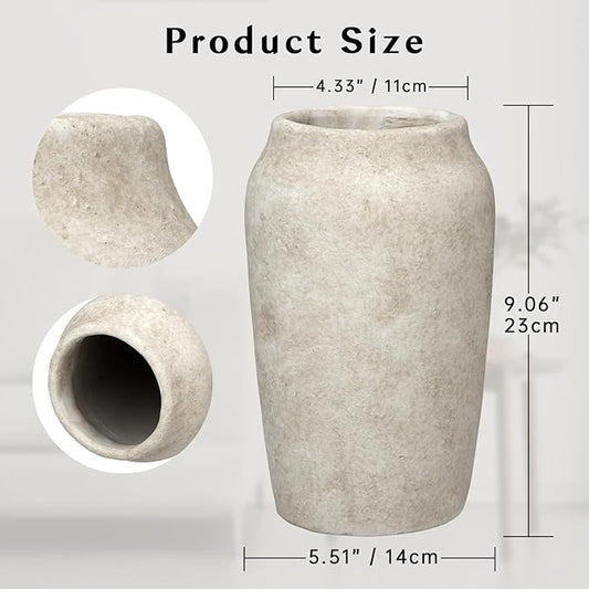 Briful Rustic Vintage Ceramic Vase, 9.06'' Farmhouse Table Decor with Wide Mouth, Large Decorative Vases for Home Decor, Living Room, Entryway & Shelf Styling, Beige