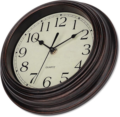 Foxtop 9 Inch Wall Clock Battery Operated Silent Non-Ticking Small Classic Vintage Retro Wall Clock Decorative for Kitchen Living Room Home Office (Bronze)
